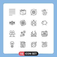 Editable Vector Line Pack of 16 Simple Outlines of back to school wrestling processor ring sugar bottle Editable Vector Design Elements