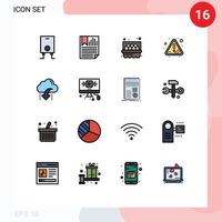 dieciséis plano color lleno línea concepto para sitios web móvil y aplicaciones abajo descargar cesta error advertencia editable creativo vector diseño elementos