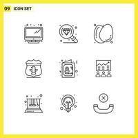 Pack of 9 Modern Outlines Signs and Symbols for Web Print Media such as invite day food card american Editable Vector Design Elements