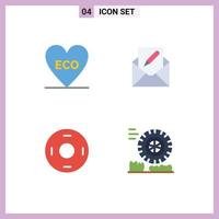 Pictogram Set of 4 Simple Flat Icons of eco cosmos environment email symbolism Editable Vector Design Elements