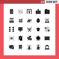 Set of 25 Vector Solid Glyphs on Grid for files weather stethoscope nature earthquake Editable Vector Design Elements