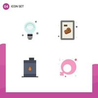 Set of 4 Vector Flat Icons on Grid for bulb business iot meat oil Editable Vector Design Elements