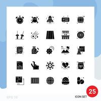 25 Universal Solid Glyphs Set for Web and Mobile Applications fencing container spaceship beer barrel hobby Editable Vector Design Elements