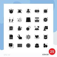 25 Universal Solid Glyphs Set for Web and Mobile Applications fencing container spaceship beer barrel hobby Editable Vector Design Elements