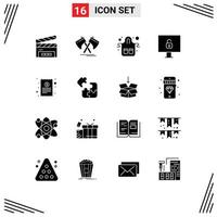 User Interface Pack of 16 Basic Solid Glyphs of bill lock viking computer kitchen Editable Vector Design Elements