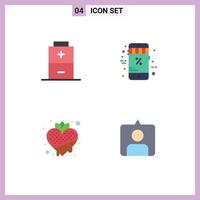 Set of 4 Vector Flat Icons on Grid for battery strawberry online discount heart Editable Vector Design Elements