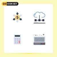 Set of 4 Modern UI Icons Symbols Signs for dollar calculate cloud media mixer Editable Vector Design Elements