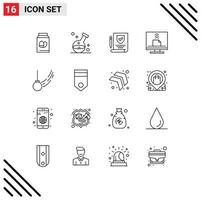 16 Universal Outlines Set for Web and Mobile Applications pendulum desktop medical contact communication Editable Vector Design Elements