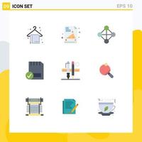 Pictogram Set of 9 Simple Flat Colors of pencil stationary network hardware connected Editable Vector Design Elements