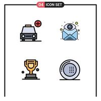 Editable Vector Line Pack of 4 Simple Filledline Flat Colors of car award vehicles eye trophy Editable Vector Design Elements