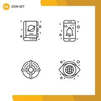 Line Pack of 4 Universal Symbols of book target science interface strategy Editable Vector Design Elements