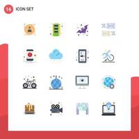 Set of 16 Modern UI Icons Symbols Signs for notification letter bat email address Editable Pack of Creative Vector Design Elements