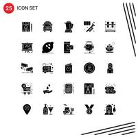 Group of 25 Modern Solid Glyphs Set for experiment trumpet electric music horn Editable Vector Design Elements