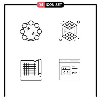 4 Line concept for Websites Mobile and Apps music map cube construction coding Editable Vector Design Elements