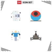 Set of 4 Vector Flat Icons on Grid for mobile camping planet exercise tent Editable Vector Design Elements