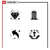 Set of 4 Commercial Solid Glyphs pack for diamond share wealth tower left Editable Vector Design Elements