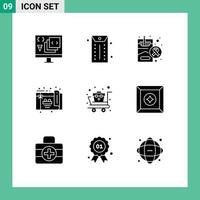 Pack of 9 Modern Solid Glyphs Signs and Symbols for Web Print Media such as medical cart first aid cigarette card birthday Editable Vector Design Elements