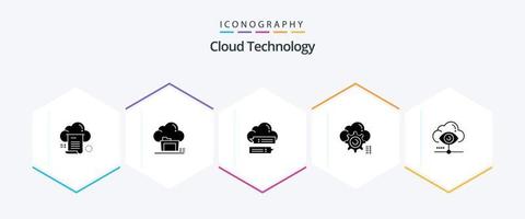 Cloud Technology 25 Glyph icon pack including cloud. gear. data. messages. online vector