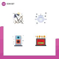 Pack of 4 Modern Flat Icons Signs and Symbols for Web Print Media such as beach speaker each travel laptop Editable Vector Design Elements