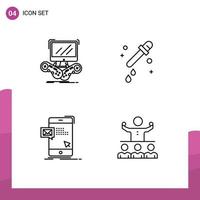 Line Pack of 4 Universal Symbols of game dialog multiplayer pipette mail Editable Vector Design Elements