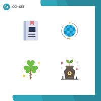 Group of 4 Flat Icons Signs and Symbols for book global learning business world Editable Vector Design Elements