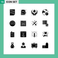 Mobile Interface Solid Glyph Set of 16 Pictograms of information analysis security renewable medicine Editable Vector Design Elements