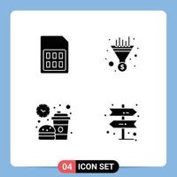 Set of 4 Vector Solid Glyphs on Grid for card break sim funnel food Editable Vector Design Elements