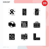 Pack of 9 creative Solid Glyphs of web page fight device competition box Editable Vector Design Elements