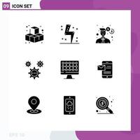 Set of 9 Commercial Solid Glyphs pack for computer ideas business development coding Editable Vector Design Elements