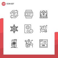 Set of 9 Vector Outlines on Grid for gadget computers laptop playing game Editable Vector Design Elements