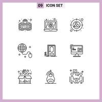 9 User Interface Outline Pack of modern Signs and Symbols of computer wood goal closed web Editable Vector Design Elements