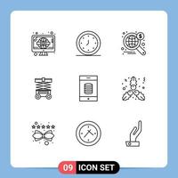 9 User Interface Outline Pack of modern Signs and Symbols of bank warehouse timer forklift world Editable Vector Design Elements