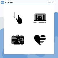 Modern Set of 4 Solid Glyphs and symbols such as down ok gestures monitoring photography Editable Vector Design Elements