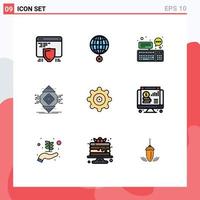 Group of 9 Filledline Flat Colors Signs and Symbols for computer computing croos ubicomp keyboard Editable Vector Design Elements