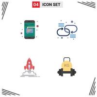 Group of 4 Modern Flat Icons Set for message mission text link startup Editable Vector Design Elements