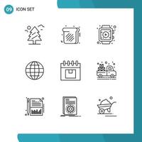 Modern Set of 9 Outlines and symbols such as planning delivery smart watch calendar internet Editable Vector Design Elements