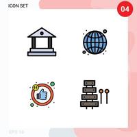 Modern Set of 4 Filledline Flat Colors and symbols such as bank thumb globe web instrument Editable Vector Design Elements