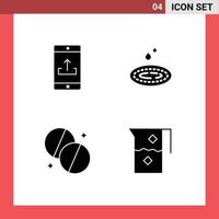 Set of 4 Commercial Solid Glyphs pack for application antibiotics smartphone water medical Editable Vector Design Elements