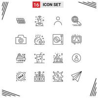 User Interface Pack of 16 Basic Outlines of photo search wifi internet user Editable Vector Design Elements