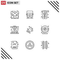 Pictogram Set of 9 Simple Outlines of shopping speaker home laser sintering printing Editable Vector Design Elements