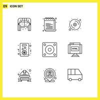 Modern Set of 9 Outlines Pictograph of devices love university gift hardware Editable Vector Design Elements