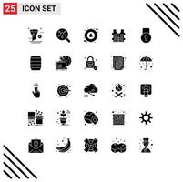 Editable Vector Line Pack of 25 Simple Solid Glyphs of lock pad safety science life target Editable Vector Design Elements