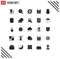 Editable Vector Line Pack of 25 Simple Solid Glyphs of lock pad safety science life target Editable Vector Design Elements