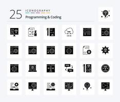 Programming And Coding 25 Solid Glyph icon pack including develop. browser. development. website. development vector
