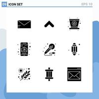 Pictogram Set of 9 Simple Solid Glyphs of studio microphone hat mic camera Editable Vector Design Elements