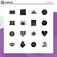 16 Thematic Vector Solid Glyphs and Editable Symbols of world computing application power electricity Editable Vector Design Elements