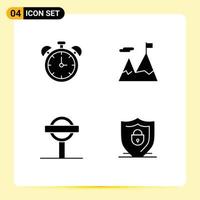 4 Universal Solid Glyphs Set for Web and Mobile Applications alarm sign time mission signs Editable Vector Design Elements