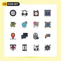 Set of 16 Modern UI Icons Symbols Signs for wish list favorite timer website message Editable Creative Vector Design Elements