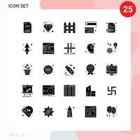 Pack of 25 Modern Solid Glyphs Signs and Symbols for Web Print Media such as document credit barricade cash borrow Editable Vector Design Elements