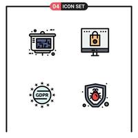 Pictogram Set of 4 Simple Filledline Flat Colors of architect gdpr real estate online privacy Editable Vector Design Elements